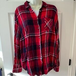 A New Day red plaid button front top size large